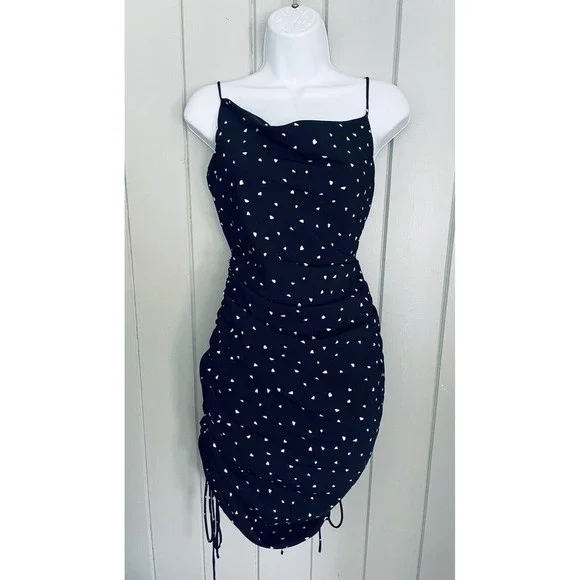 Lioness | Dresses | Lioness Dress M Medium String Along Heart Print Ruched  Cinch Cowl Neck Mini | Poshmark
